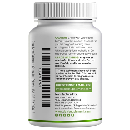 Deal Supplement Saw Palmetto 500mg con Semilla de Calabaza  300 Cápsulas