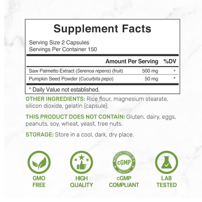 Deal Supplement Saw Palmetto 500mg con Semilla de Calabaza  300 Cápsulas