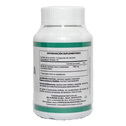 Bioaurora Semillas de Calabaza 500Mg  100 Cápsulas
