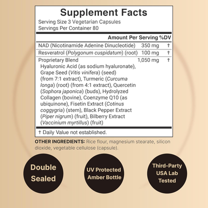 Naturebell NAD+ Resveratrol Con Ácido Hialurónico 240 Cápsulas