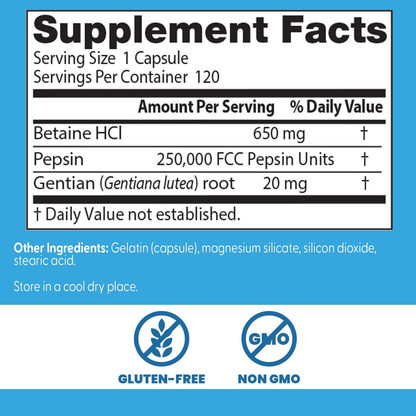Doctor´s  Best Betaine HCL Pepsin & Gentian Bitters 120 Cápsulas