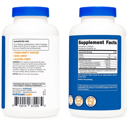 Nutricost Omega 3 2500Mg 120 Softgels
