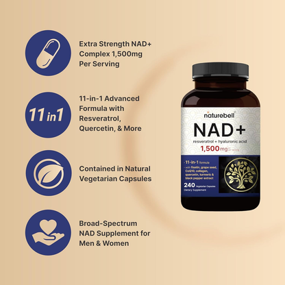 Naturebell NAD+ Resveratrol Con Ácido Hialurónico 240 Cápsulas