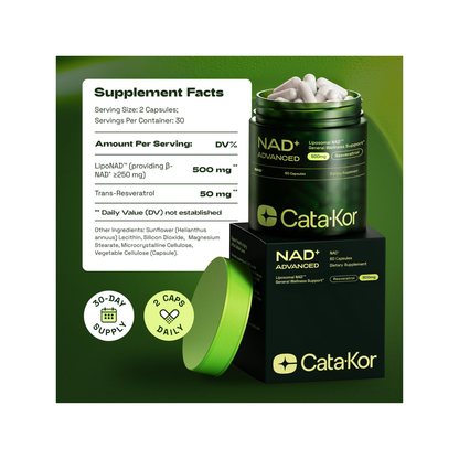 Cata-Kor Suplemento Liposomal NAD+ Advanced Con Resveratrol 60 Capsulas