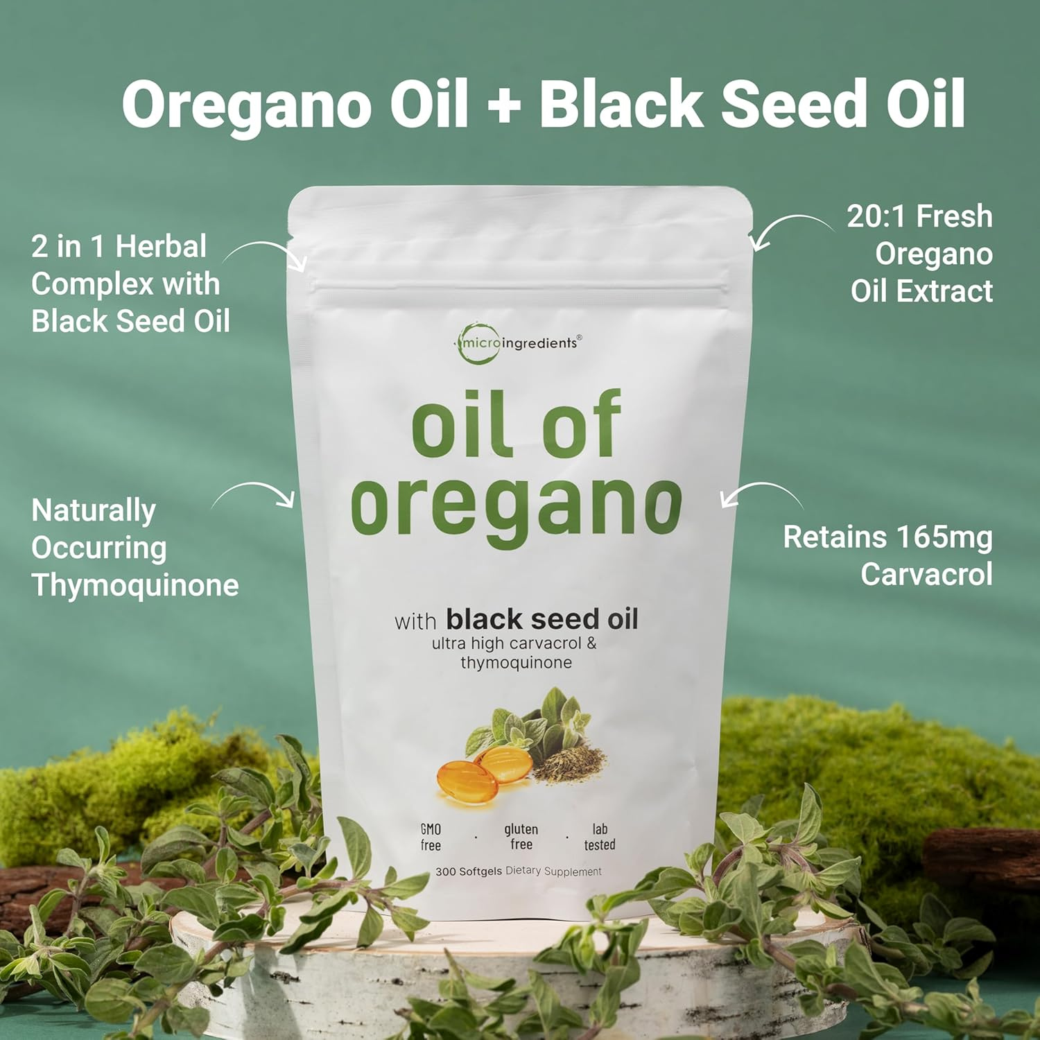 Micro Ingredients Aceite de Oregano Con Comino Negro 300 Softgels