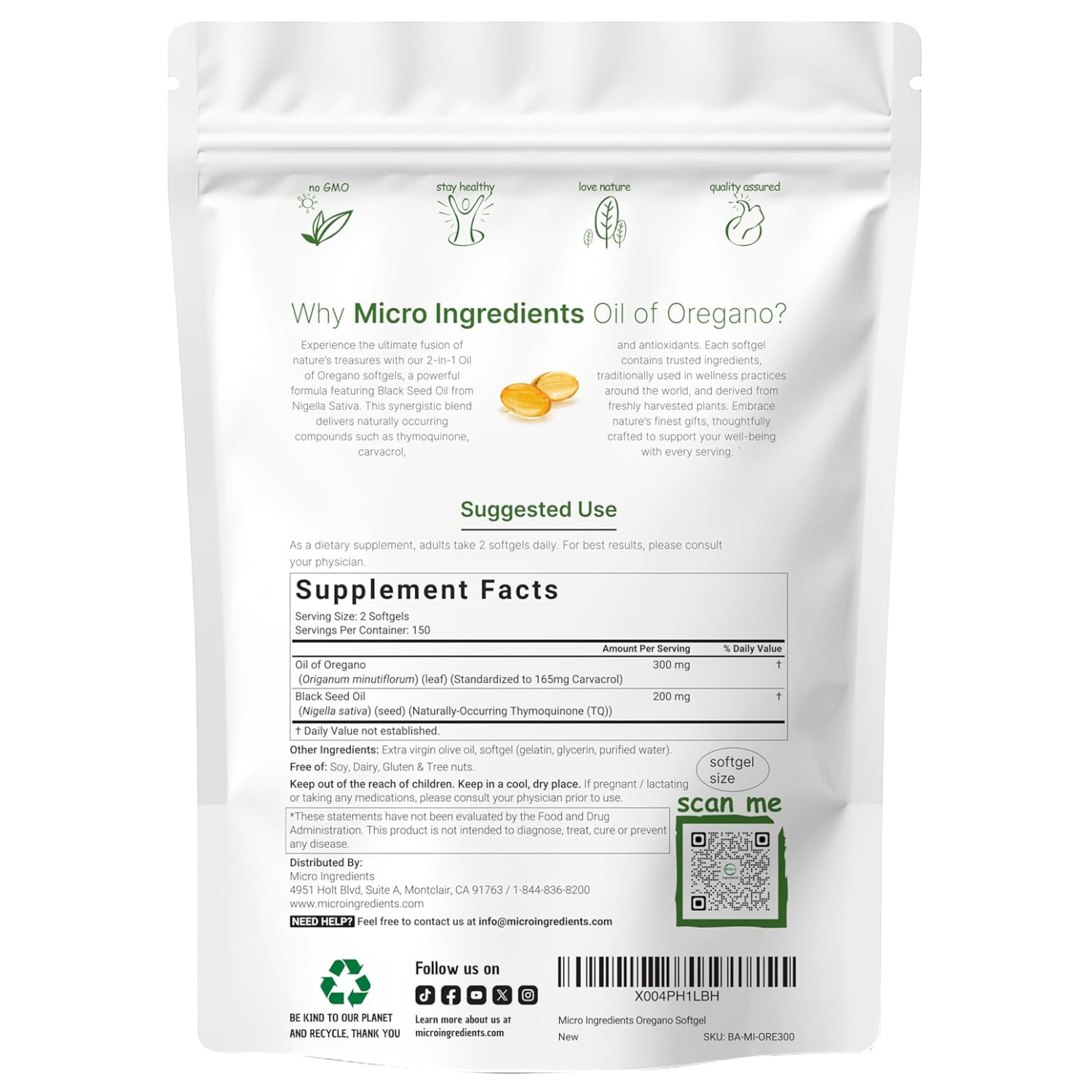 Micro Ingredients Aceite de Oregano Con Comino Negro 300 Softgels