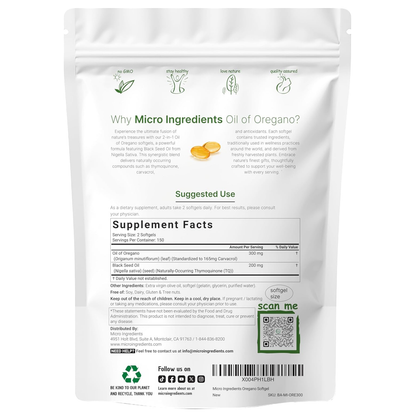 Micro Ingredients Aceite de Oregano Con Comino Negro 300 Softgels