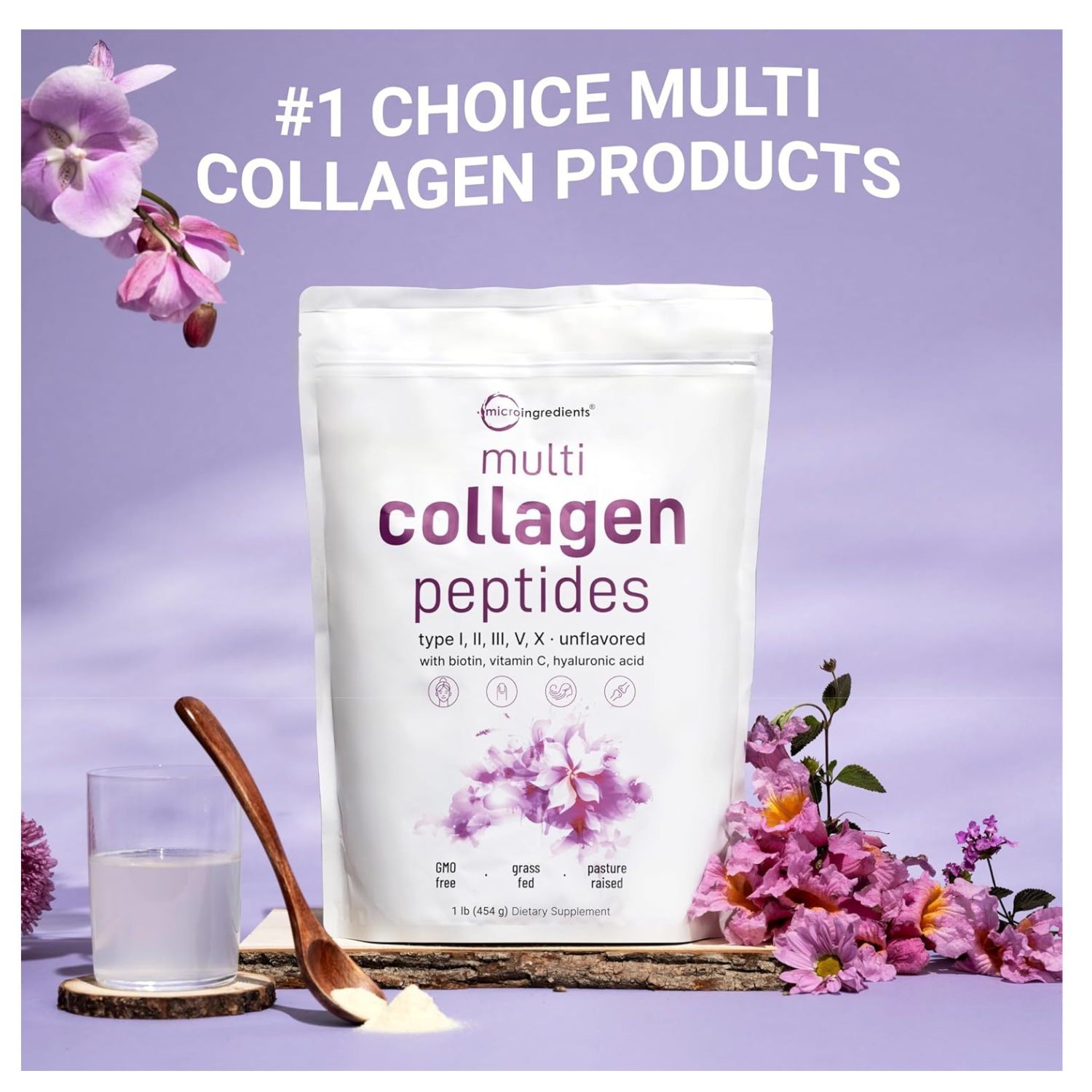 Micro Ingredients Péptidos Multicolágeno En Polvo 1 libras