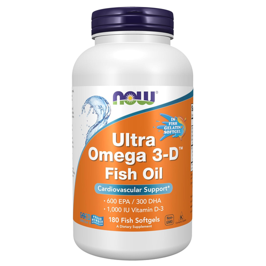 Now Ultra Omega 3-D Aceite de Pescado Omega-3 + Vitamina D-3  180 Softgels