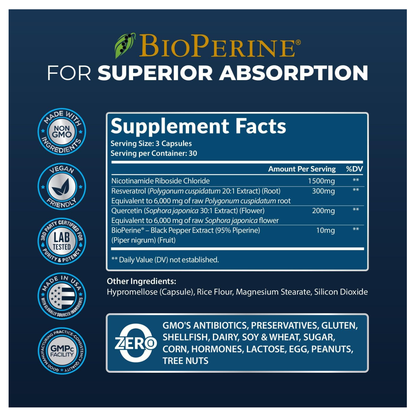 Rainbow Nutrients NAD+ Resveratrol 90 Capsulas