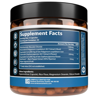 Rainbow Nutrients NAD+ Resveratrol 90 Capsulas