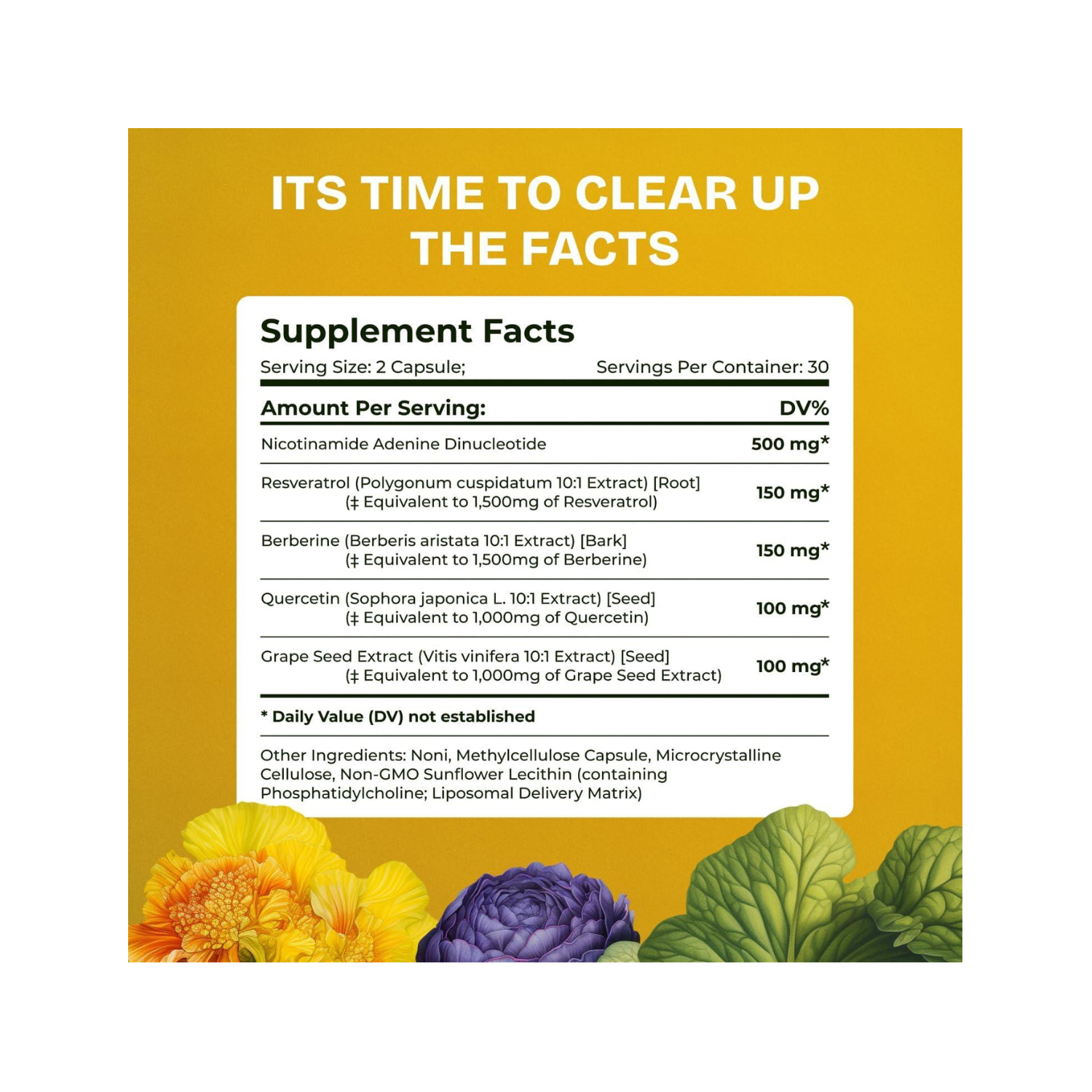  Resurrected Health con alta absorción de NAD, resveratrol, berberina y quercetina 60 Capsulas